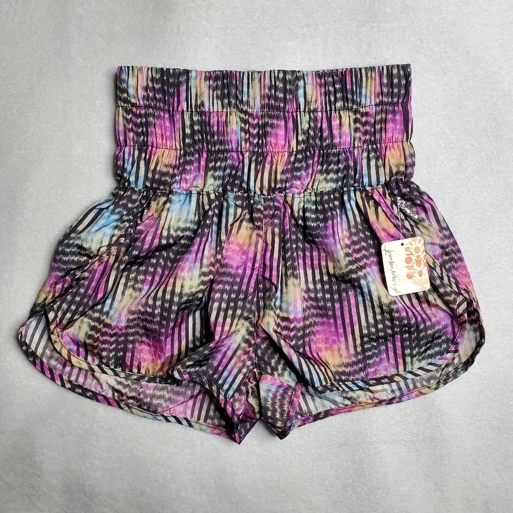 Free People Movement The Way Home Multicolored Printed High Rise Mesh Shorts